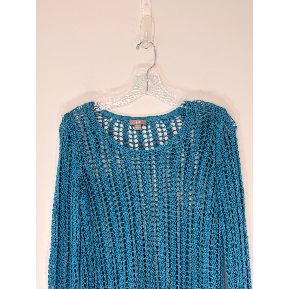J. Jill Shirt Blue Crochet Knit Long Sleeve Beach Resort Vacation Basic XS - Picture 5 of 11